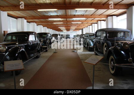 Ljubljana. 15th Mar, 2014. Photo taken on March 15, 2014 shows limousines belonging to late Yugoslav President Josip Broz Tito, is on display at the Technical Museum of Slovenia, about 30 kilometers southwest of the capital Ljubljana. Credit:  Zhao Yi/Xinhua/Alamy Live News Stock Photo