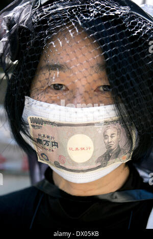 Tokyo, Japan - Anti-nukes demonstrator at 'Sayonara Genpatsu' rally at the central Tokyo on March 15, 2014. The Nobel Prize winner in Literature, a Japanese author, Kenzaburo Oe leads protest on Fukushima Daiichi Nuclear disaster 3rd anniversary. Credit:  Rodrigo Reyes Marin/AFLO/Alamy Live News Stock Photo