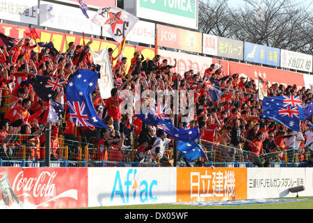 Nagoya Grampus funs MARCH 15, 2014 - Football /Soccer : 2014 J.LEAGUE Division 1 match between Kashiwa Reysol 0-1 Nagoya Grampus at Hitachi Kashiwa Stadium, Chiba, Japan. Credit:  AFLO SPORT/Alamy Live News Stock Photo