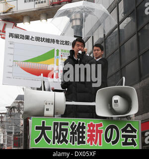 Osaka, Japan. 13th Mar, 2014. Incumbent Mayor Toru Hashimoto, a candidate for the Osaka City mayoral race, talked to people in Osaka, Japan on March 13, 2014. © Naoki Morita/AFLO/Alamy Live News Stock Photo