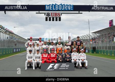 Melbourne, Australia. 16th Mar, 2014. Formula One drivers pose for photos before the Australian Formula One Grand Prix at the Albert Park circuit in Melbourne, Australia, March 16, 2014. Credit:  Bai Xue/Xinhua/Alamy Live News Stock Photo