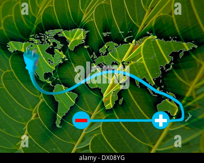 Symbol of the electric cars on World Map, Concept Stock Photo