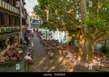 Café along River Ilu in Strasbourg, France Stock Photo