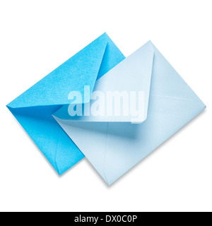 Blue and light blue envelopes on white background, clipping path included Stock Photo