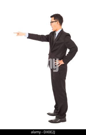 angry businessman pointing to  something with yelling over white Stock Photo