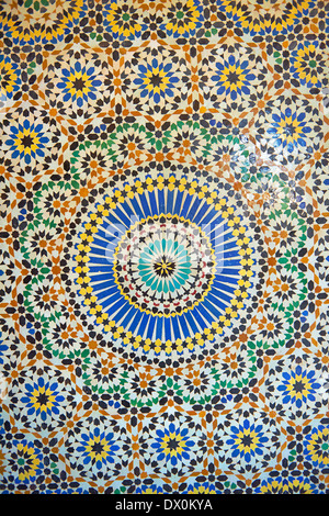 Berber Zellige decorative tiles inside the Riad of the Kasbah Telouet, Atlas Mountains, Morocco. Stock Photo