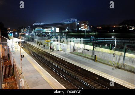 Falmer train or railway station by the American Express Community football stadium Brighton UK Stock Photo