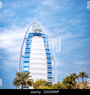 DUBAI, UAE - FEB 09: Burj Al Arab is 321m, second tallest hotel in the world, luxury hotel stands on an artificial island Stock Photo