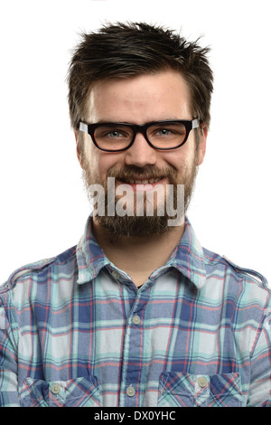 Portrait of young man with beard isolated over white background Stock Photo
