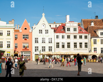 A view of Raekoja plats (Town Hall Square, in English) in the centre of Tallinn Old Town in Tallinn, Estonia. Stock Photo