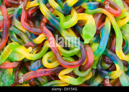 Background of jelly worms of different colors Stock Photo