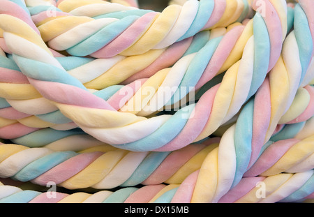 Four-colored blue, pink, yellow, white marshmallow, close up Stock Photo