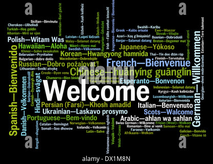 Welcome phrase in different languages. Words cloud concept Stock Photo