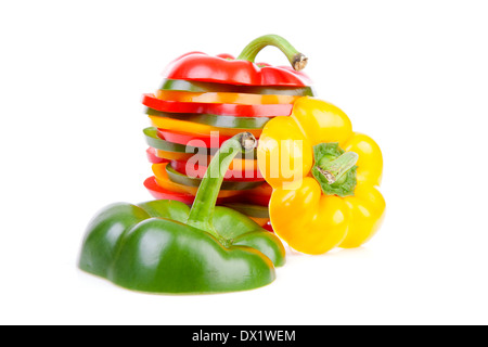 Paprika made out of colorful slices over white background Stock Photo