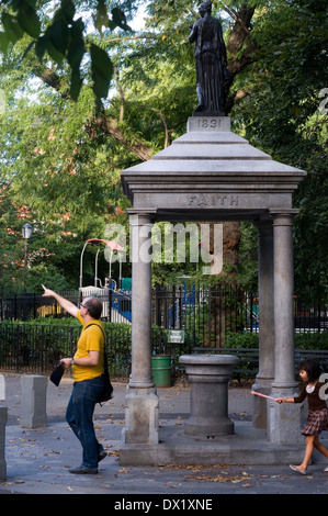 Tompkins Square Park. Between Avenue A and B and 7th to 10th streets. This park looks sturdy trees and quiet the great revolt Stock Photo