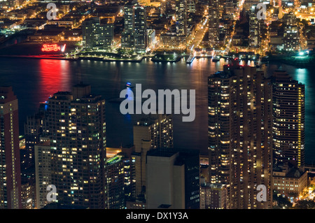 Aerial of the Manhattan skyline and the Hudson River from the Top of The Rock at Rockefeller Center views. One of the most Stock Photo