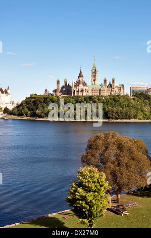 Parliament Buildings and Fairmont Chateau Laurier Hotel in Ottawa Stock Photo