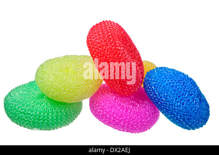 Yellow Sponges For Washing Utensils On A White Background Stock