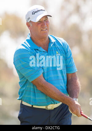 Newport Beach, California, USA. 16th Mar, 2014. Duffy Waldorf watches his drive on the 2nd hole during the final round of the Toshiba Classic at the Newport Beach Country Club on March 16, 2014 in Newport Beach, California. © Doug Gifford/ZUMAPRESS.com/Alamy Live News Stock Photo
