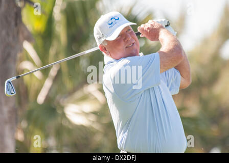 Newport Beach, California, USA. 16th Mar, 2014. Mark O'Meara watches his drive on the 17th hole during the final round of the Toshiba Classic at the Newport Beach Country Club on March 16, 2014 in Newport Beach, California. © Doug Gifford/ZUMAPRESS.com/Alamy Live News Stock Photo