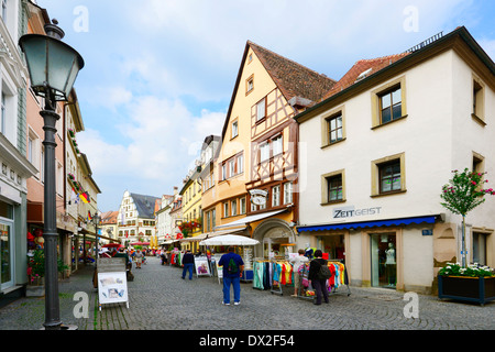 Street with shops Kitzingen Germany Bavaria Deutschland DE Bavaria Stock Photo