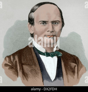 Sebastian Lerdo de Tejada y Corral (1823-1889). Jurist and Liberal president of Mexico. Engraving. Colored. Stock Photo
