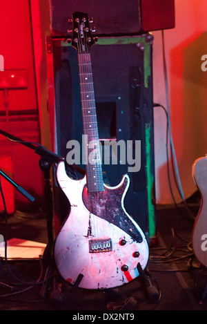 Guitar and Amp on stage in 100 Club Oxford Street London UK Stock Photo