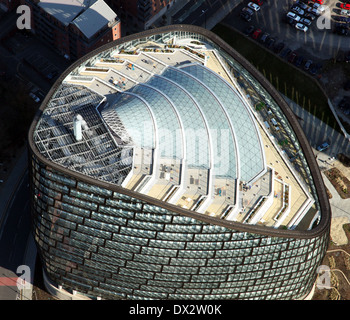 aerial view of One Angel Square, Manchester - headquarters of the CIS Cooperative Group, Co-op HQ Stock Photo