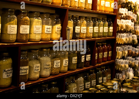 Spices jars at the Farmer's Market Stock Photo