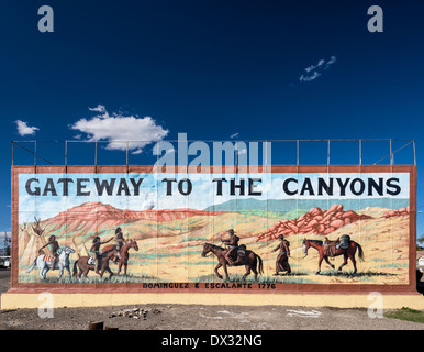 Gateway to the Canyons, mural commemorating Dominguez-Escalante Expedition of 1776, in Delta, Colorado, USA Stock Photo