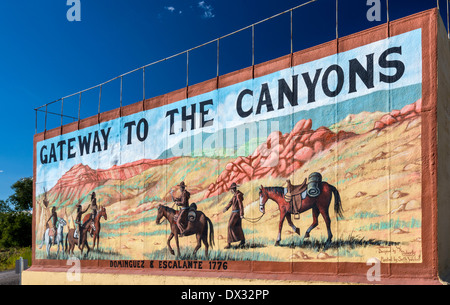 Gateway to the Canyons, mural commemorating Dominguez-Escalante Expedition of 1776, in Delta, Colorado, USA Stock Photo