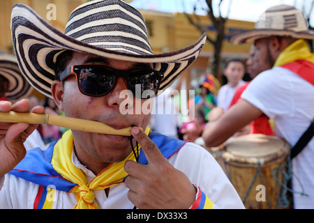 MIAMI - MARCH 9, 2014: Portrait of colombian street performer during the 37th Calle Ocho festival, an annual event that takes place over Eight Street in Little Havana featuring plenty of music, food, and  it is the biggest party in town that celebrates hispanic heritage. Stock Photo