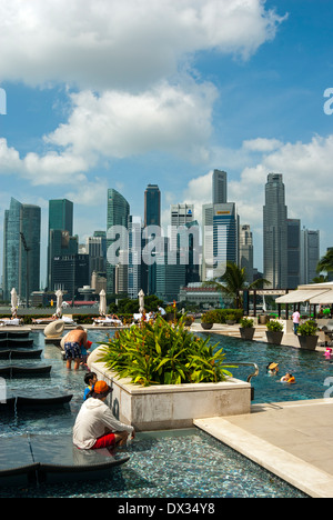 View to Singapore central business district from the Mandarin Oriental pool Stock Photo