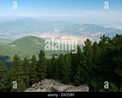 View north across Molika pines into Macedonia from the slopes of Pelister, Baba mountain - in Pelister National Park, Macedonia Stock Photo