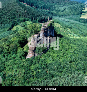 Aerial of Fleckenstein castle ruins 12th Century Alsace France Stock Photo