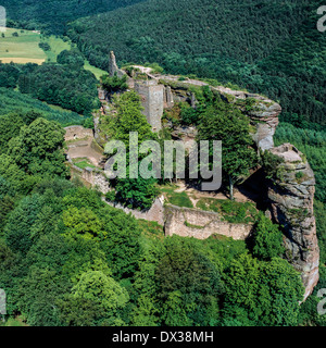 Aerial of Fleckenstein castle ruins 12th Century Alsace France Stock Photo