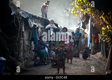 Jan. 18, 2014 - Unregistered Rohingya refugees in Bangladesh. About 30,000 Rohingya refugees officially live in Bangladeshi camps today. Unofficially, there are more than 200,000 unregistered Rohingya there. The registered are provided with aid and support by The United Nations High Commission for Refugees (UNHCR) and the Bangladesh government but Unregistered refugees receive nothing. Teknaf camp, (Credit Image: © Jonathan Fontaine/NurPhoto/ZUMAPRESS.com) Stock Photo