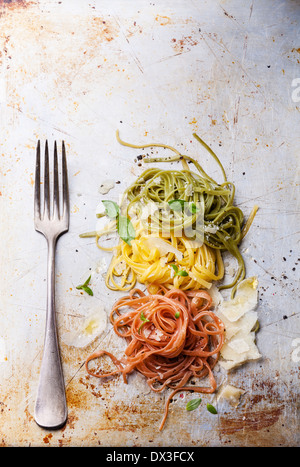 Italian pasta Italian flag colors Stock Photo
