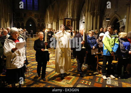 Dublin, Ireland. 17th March 2014. The Gospelss are carried towards the altar in a procession. The Dublin Council of Churches invited members of all Christian Denominations to their annual St. Patrick's Day service. The service was led by the Catholic archbishop of Dublin Diarmuid Martin. Credit:  Michael Debets/Alamy Live News Stock Photo