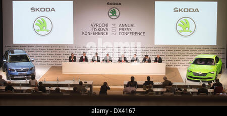 From left: Peik von Bestenbostel, Head of Communication of Skoda Auto, Werner Eichhorn, Member of the Board of Management for Sales and Marketing, Bohdan Wojnar, Member of the Board of Management for Human Resources Management, Winfried Vahland, Chairman of the Board of Management of Skoda Auto, Winfried Krause, Member of the Board of Management for Commercial Affairs, Frank Welsch, Member of the Board of Management for Technical Development, Michael Oeljeklaus, Member of the Board of Management for Production and Logistics Russia representative of the Board, Karlheinz Hell, Member of the Boar Stock Photo