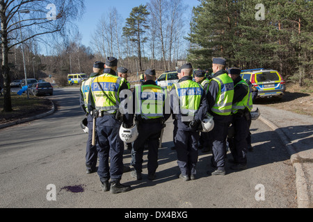 Riot police will evict Gypsies from a tent camp Stock Photo