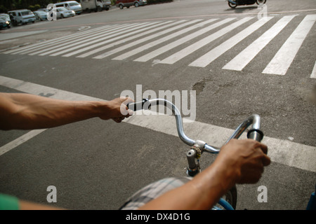 Riding on a Pedicab, Manila, Philippines. Stock Photo