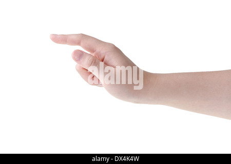 woman hand touching virtual screen isolated on white Stock Photo