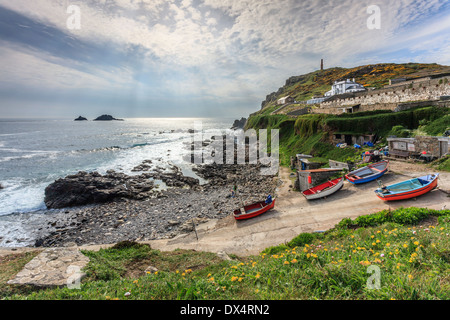 Priest's Cove with Cape Cornwall and the Brison Rocks in the distance Stock Photo