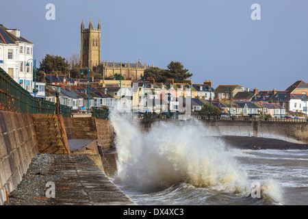 Penzance sea front captured on a stormy winters afternoon Stock Photo