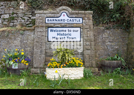 Welcome Sign for Barnard Castle Teesdale County Durham UK Stock Photo