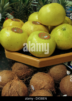 Pummelo and Coconut Display, Fresh Produce Section, Publix Super Market in Flagler Beach, Florida Stock Photo