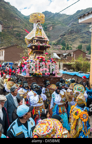 Pisac, Peru - July 16, 2013: Virgen del Carmen parade in the peruvian Andes at Pisac Peru on july 16th, 2013 Stock Photo