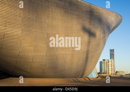 The structure of the London Aquatics Centre at the Queen Elizabeth Olympic Park London England United Kingdom UK Stock Photo