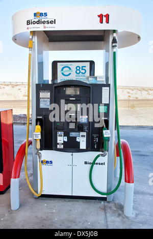 Fuel pump at service station  E-85 Ethanol Flex-fuel & 20% Biodiesel. Is a fuel derived from variety of agricultural products. Stock Photo
